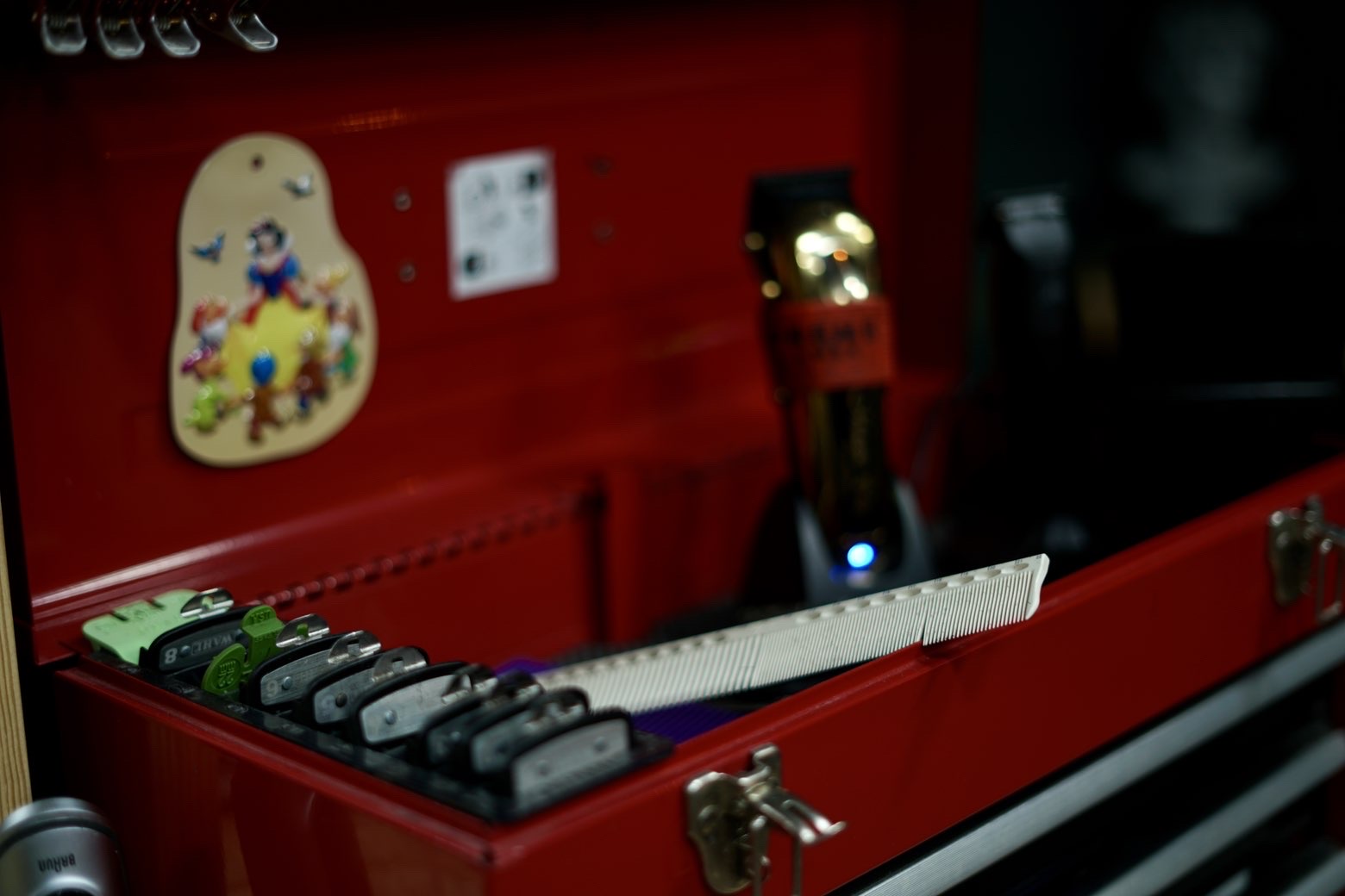 Barbering tools and clippers on the station